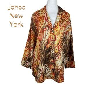 Jones New York Autumn Batik Print 100% Linen CottageCore Jacket NWOT Size XS